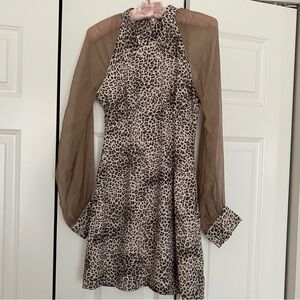Since Then size s silk sleeves leopard print mini dress satin